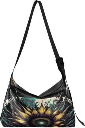 Rock Album Sunflower Hobo Crossbody Bags for Women Leather Large Shoulder Bag Cross Body Artistic Cool Trendy Womens Tote Bags Handbag for Travel Shopping