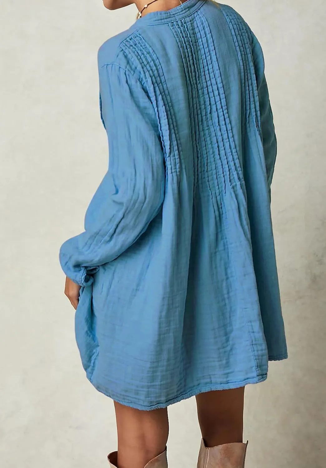 R.Vivimos Women's Tunic Dress Fall Cotton Button Down Long Sleeves Casual Mini Shirt Dress