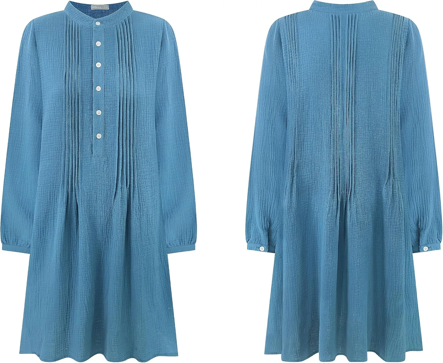 R.Vivimos Women's Tunic Dress Fall Cotton Button Down Long Sleeves Casual Mini Shirt Dress