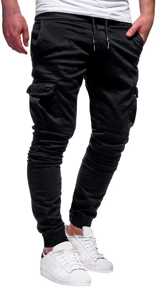 sdbrld Cargo Pants For Men Men's Outdoor Hiking Joggers Fashion Solid Drawstring Recreation Fitness Cargo Pants with Pocket