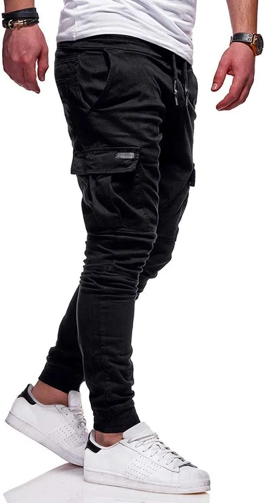 sdbrld Cargo Pants For Men Men's Outdoor Hiking Joggers Fashion Solid Drawstring Recreation Fitness Cargo Pants with Pocket