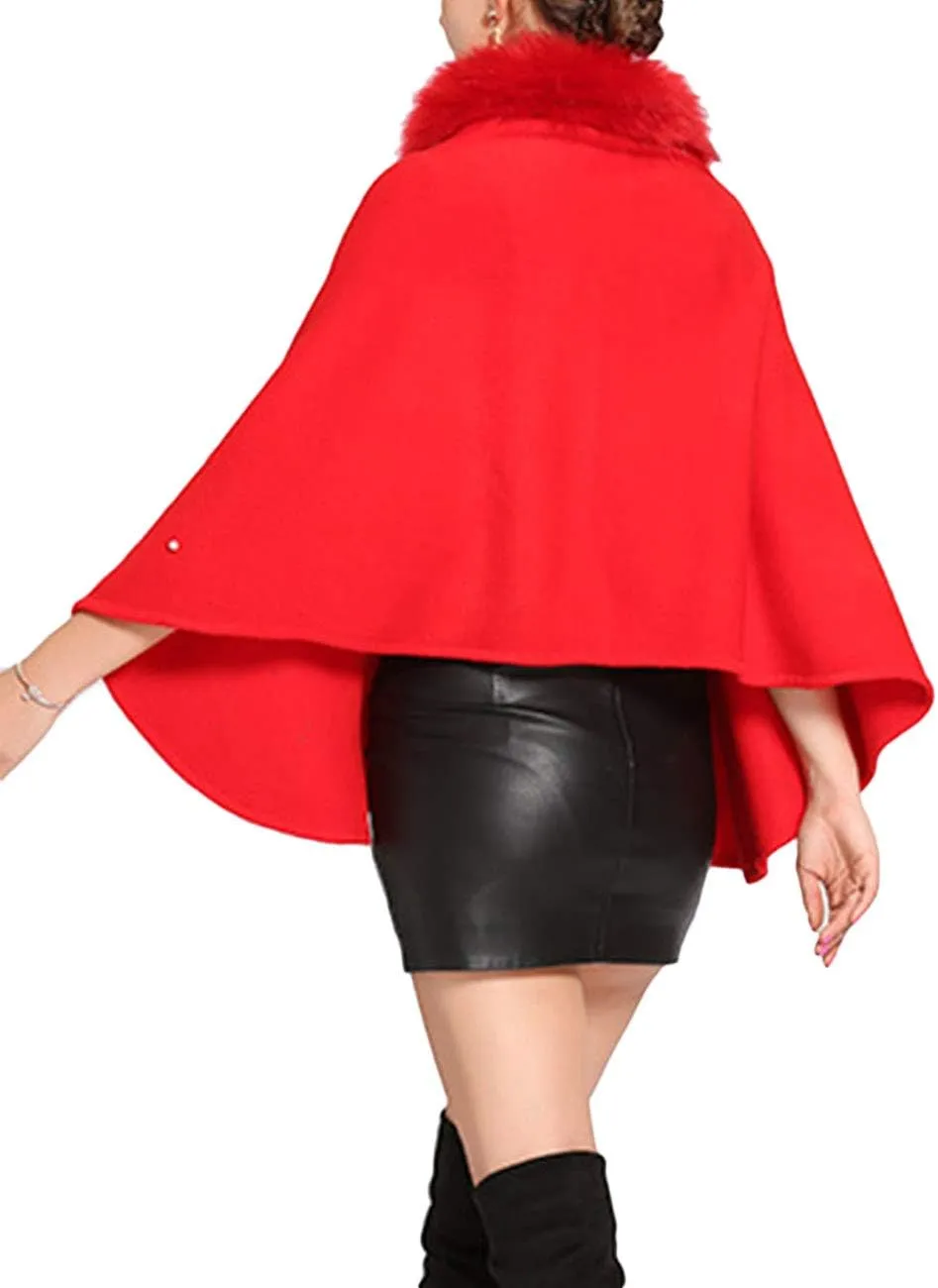 SEMATOMALA Women's Winter/Autumn Bridal Faux Cashmere Fur Collar Cardigan Shawl Wraps Cloak Coat Poncho Cape Jacket Outwear