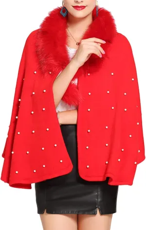 SEMATOMALA Women's Winter/Autumn Bridal Faux Cashmere Fur Collar Cardigan Shawl Wraps Cloak Coat Poncho Cape Jacket Outwear