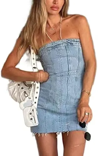 Sexy Denim Summer Dresses 2025 Women Y2k Clothing Jeans Tube Backless Bodycon Mini Dress Western Cowgirl Streetwear