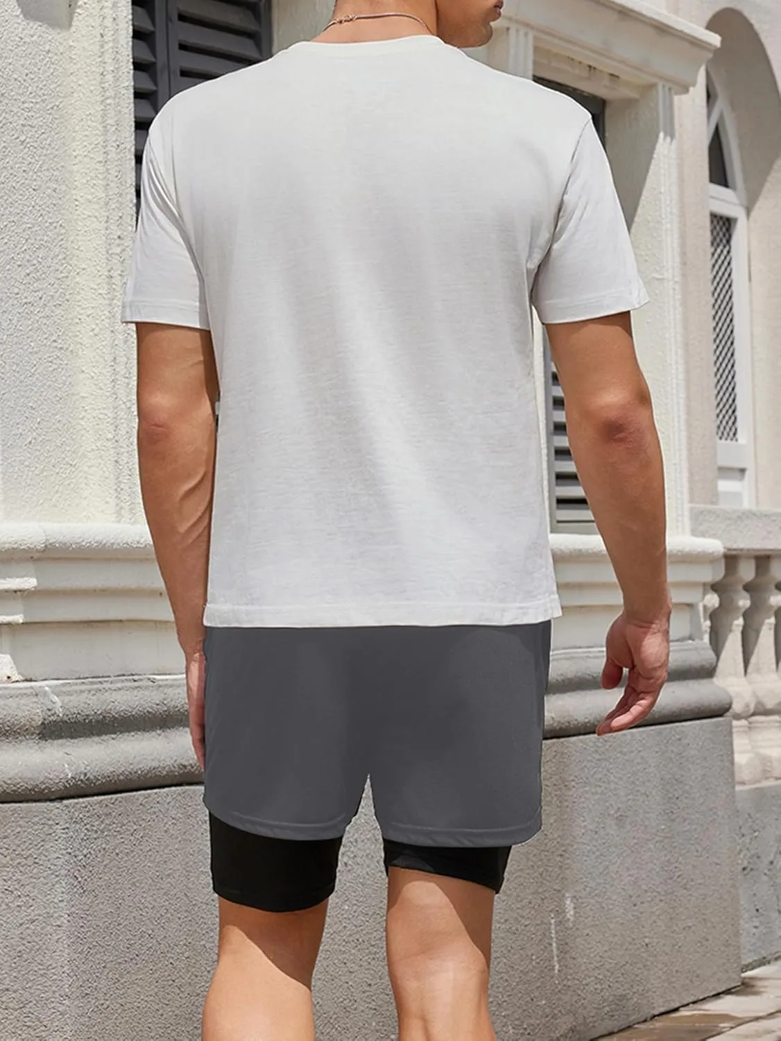 SHENHE Men's Graphic Shorts with Liner Cross Print Drawstring 2 in 1 Goth Gym Track Bottoms