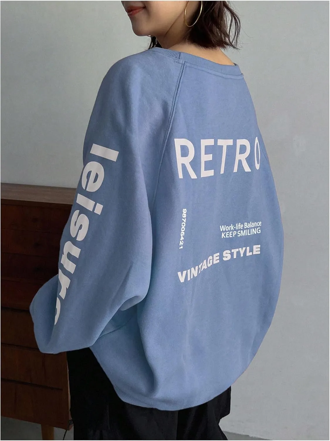 SHENHE Women's Graphic Crew Neck Oversized Sweatshirts Raglan Sleeve Vintage Sweatshirt