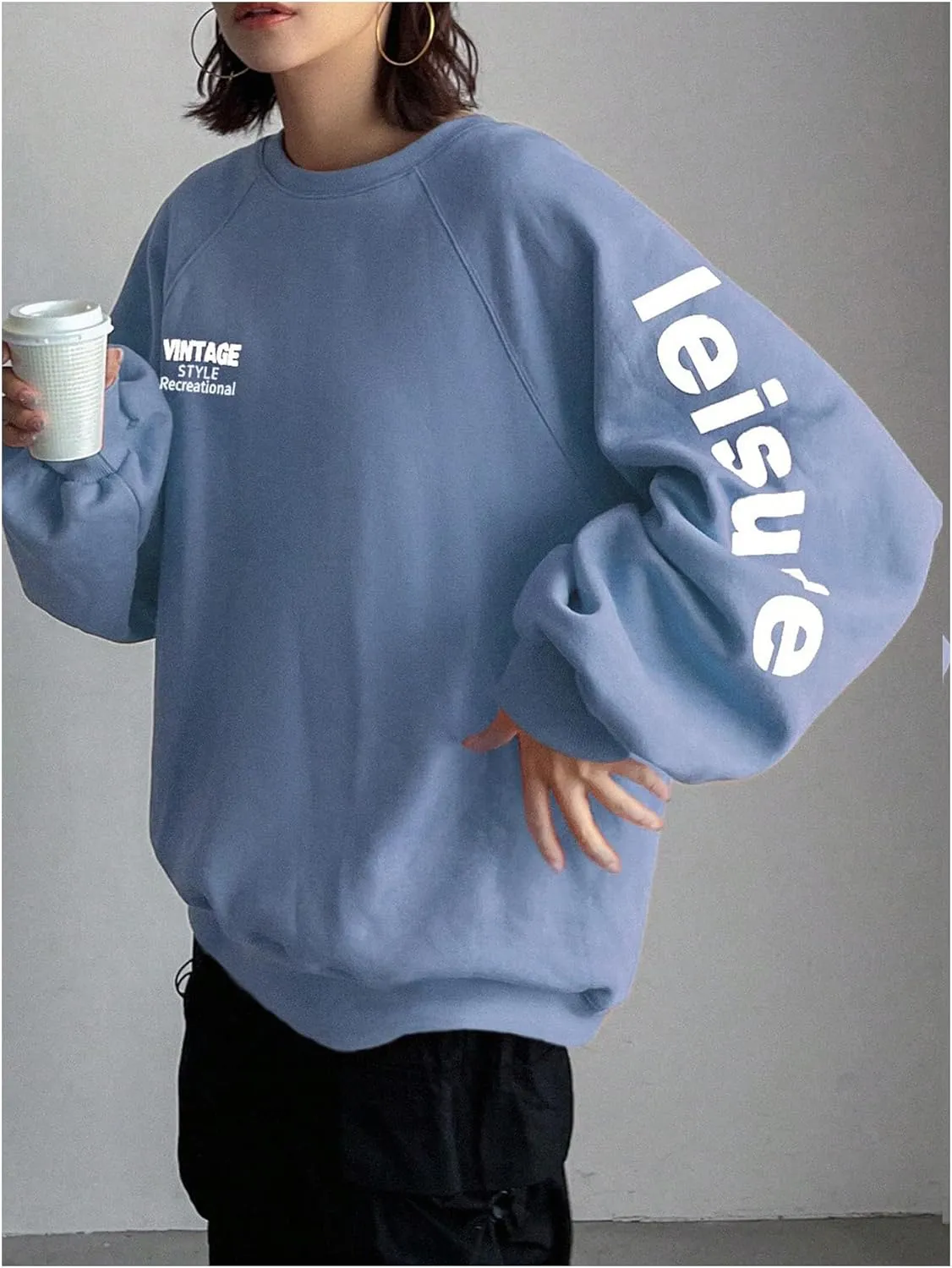 SHENHE Women's Graphic Crew Neck Oversized Sweatshirts Raglan Sleeve Vintage Sweatshirt