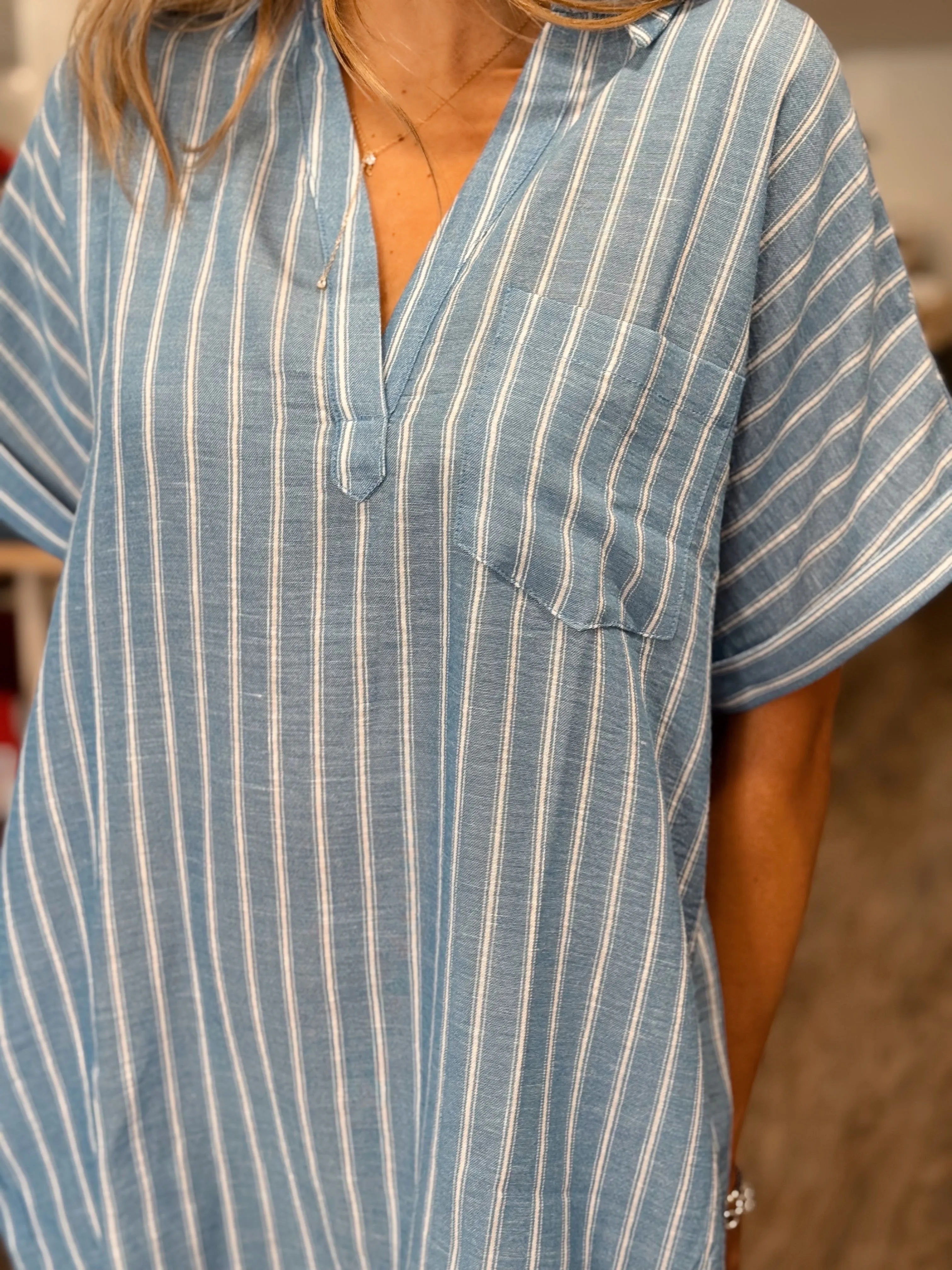 Shopping Spree Stripe Shirt Dress - Blue