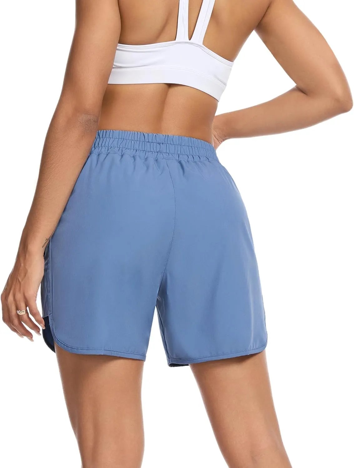 SILKWORLD Women's Running Shorts Hight Waist 5" Summer Athletic Gym Workout Fashion Short with Liner and Zipper Pockets