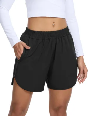 SILKWORLD Women's Running Shorts Hight Waist 5" Summer Athletic Gym Workout Fashion Short with Liner and Zipper Pockets