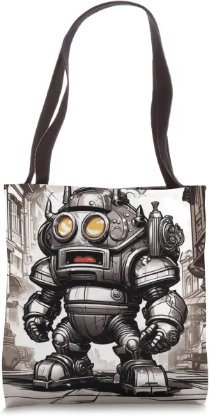 Silly Robot Invasion Anime Vintage Comic Book Style Graphic Tote Bag
