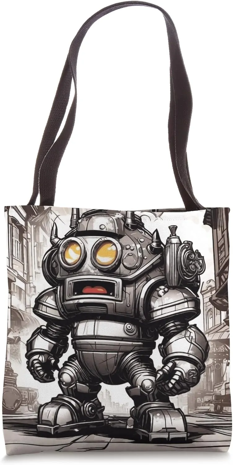 Silly Robot Invasion Anime Vintage Comic Book Style Graphic Tote Bag