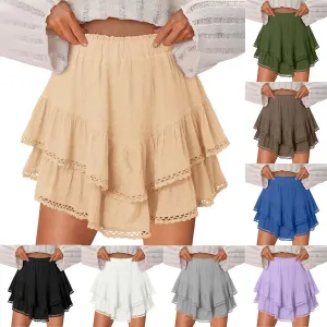 Skirts for Women Summer Casual Boho Ruffle Tiered Skorts Solid High Waist Mini Golf Tennis Crochet Vacation Outfits