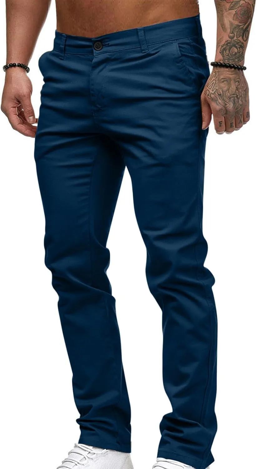 Slim Fit Stright Pants for Men Dress Flat-Front Stretch Chino Pants Casual Full Length Golf Travel Slacks
