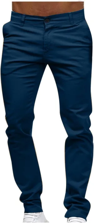 Slim Fit Stright Pants for Men Dress Flat-Front Stretch Chino Pants Casual Full Length Golf Travel Slacks