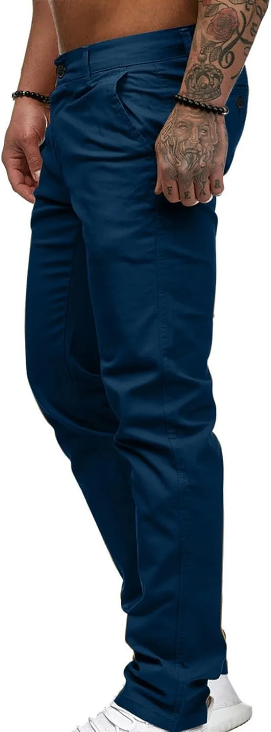 Slim Fit Stright Pants for Men Dress Flat-Front Stretch Chino Pants Casual Full Length Golf Travel Slacks