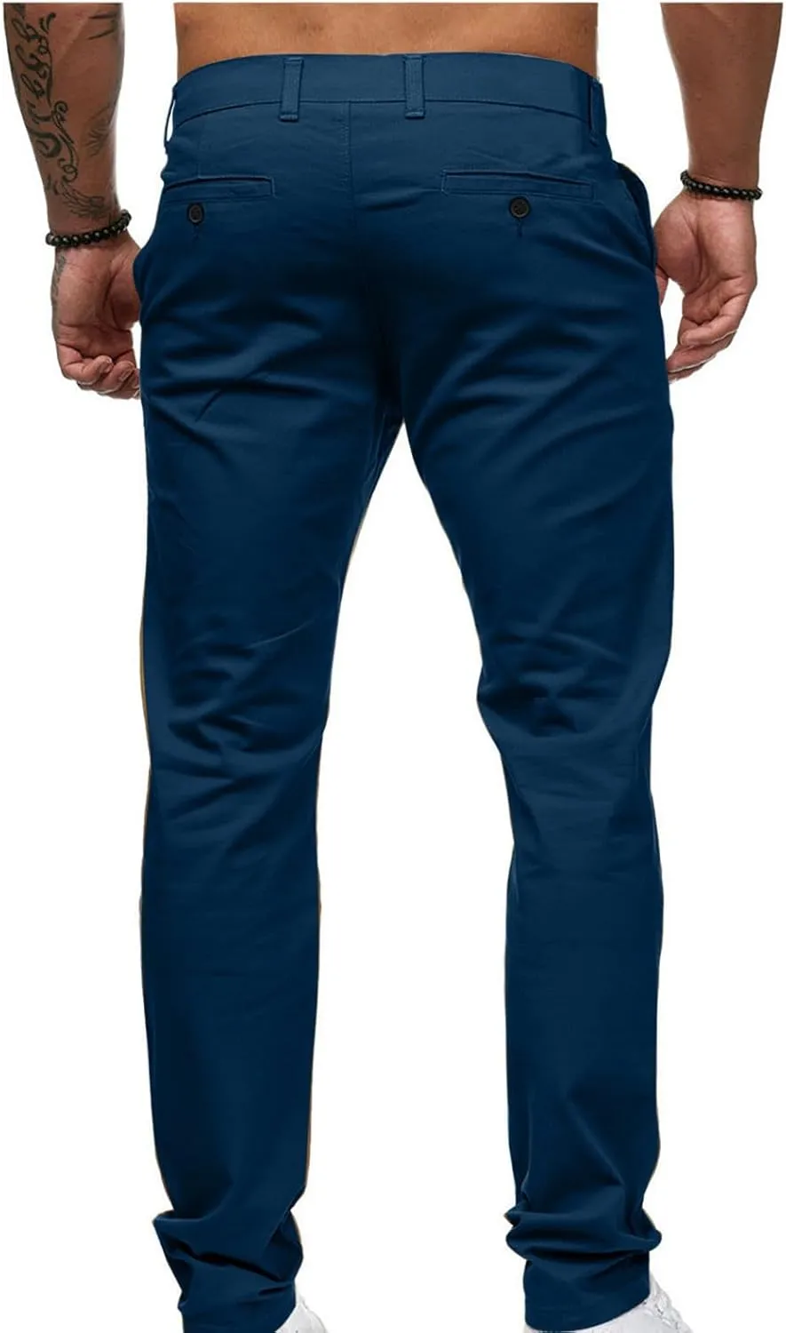 Slim Fit Stright Pants for Men Dress Flat-Front Stretch Chino Pants Casual Full Length Golf Travel Slacks