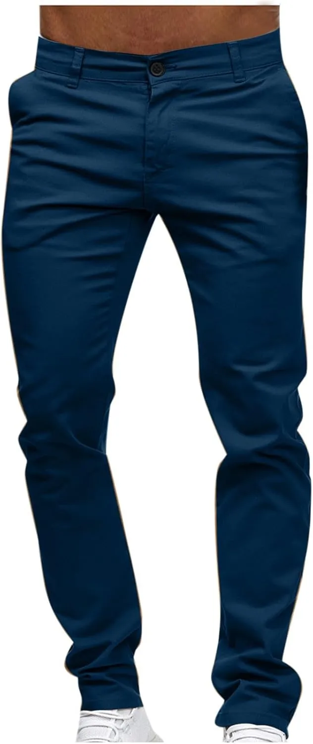 Slim Fit Stright Pants for Men Dress Flat-Front Stretch Chino Pants Casual Full Length Golf Travel Slacks