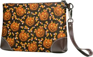 Small Clutch Purses for Women - Quirky Corn Pumpkin Leather Wristlet Wallets for Women with Wrist Strap