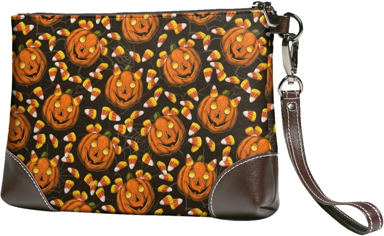 Small Clutch Purses for Women - Quirky Corn Pumpkin Leather Wristlet Wallets for Women with Wrist Strap