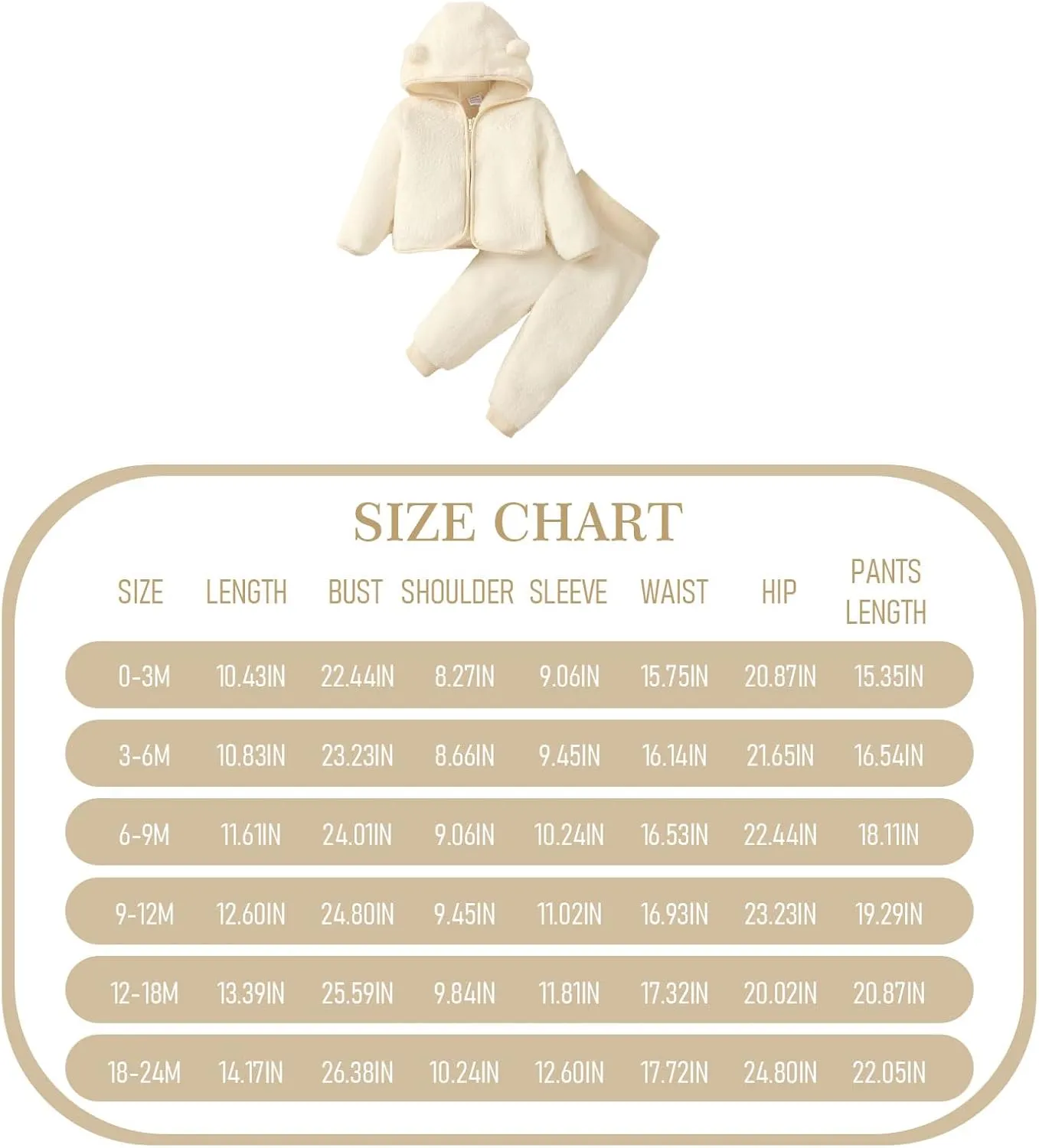 SOBOWO Winter Clothes for Baby Boy Girl Fleece Zip up Hoodie Jacket Coat Ear Warm Sweatshirt Pants Outwear Toddler Outfits
