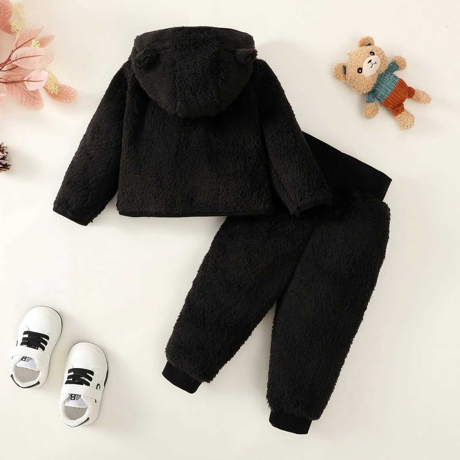 SOBOWO Winter Clothes for Baby Boy Girl Fleece Zip up Hoodie Jacket Coat Ear Warm Sweatshirt Pants Outwear Toddler Outfits