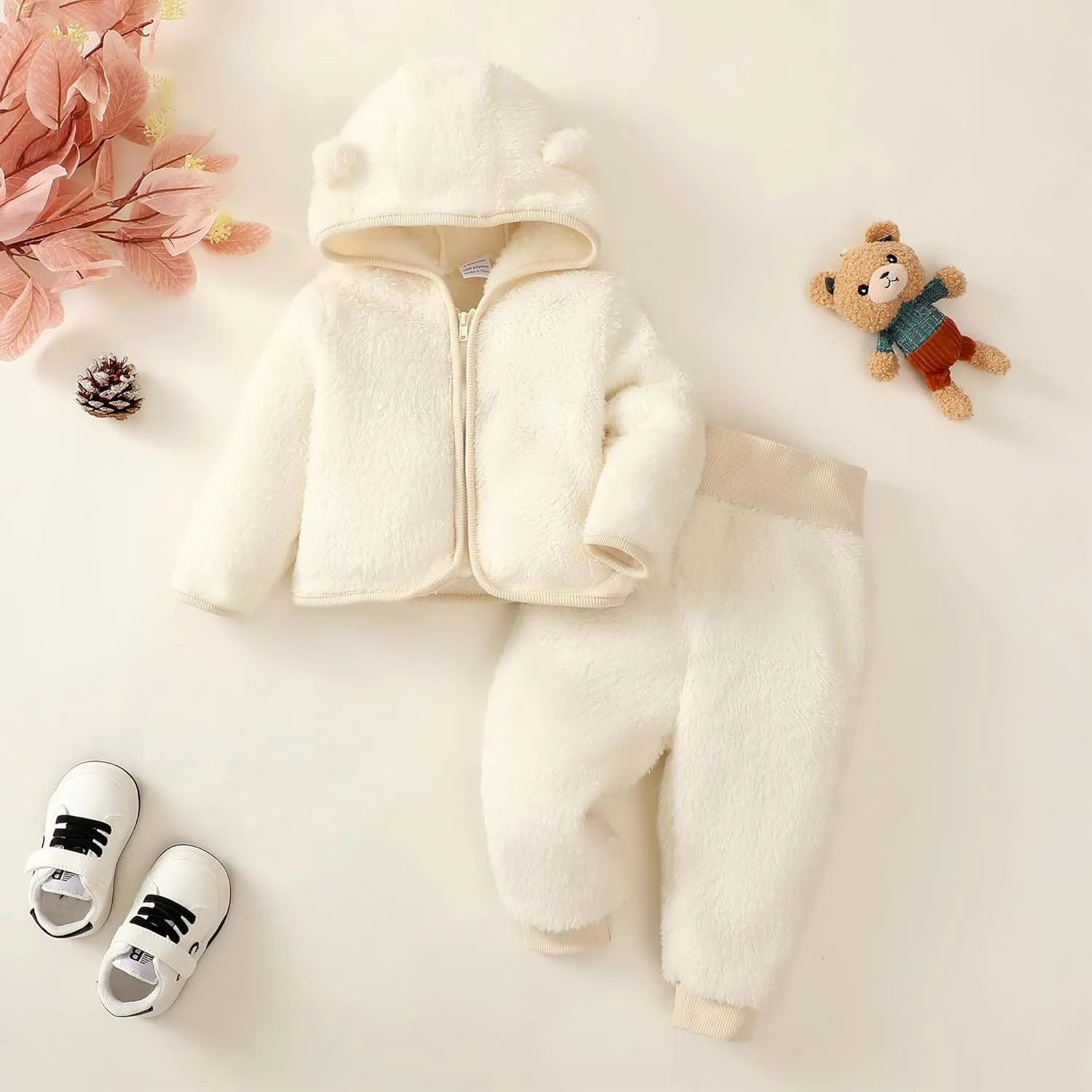 SOBOWO Winter Clothes for Baby Boy Girl Fleece Zip up Hoodie Jacket Coat Ear Warm Sweatshirt Pants Outwear Toddler Outfits