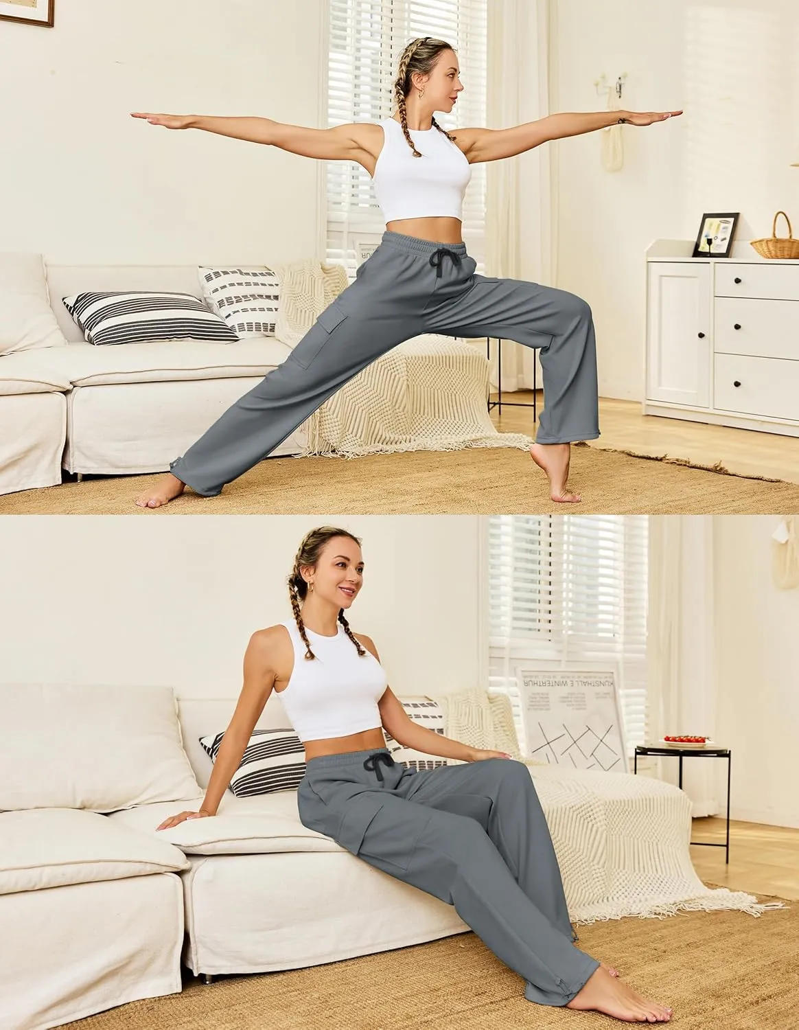 SPECIALMAGIC Womens Cargo Sweatpants Wide Leg High Waisted Baggy Sweat Pants Fall Flared Joggers with Pockets