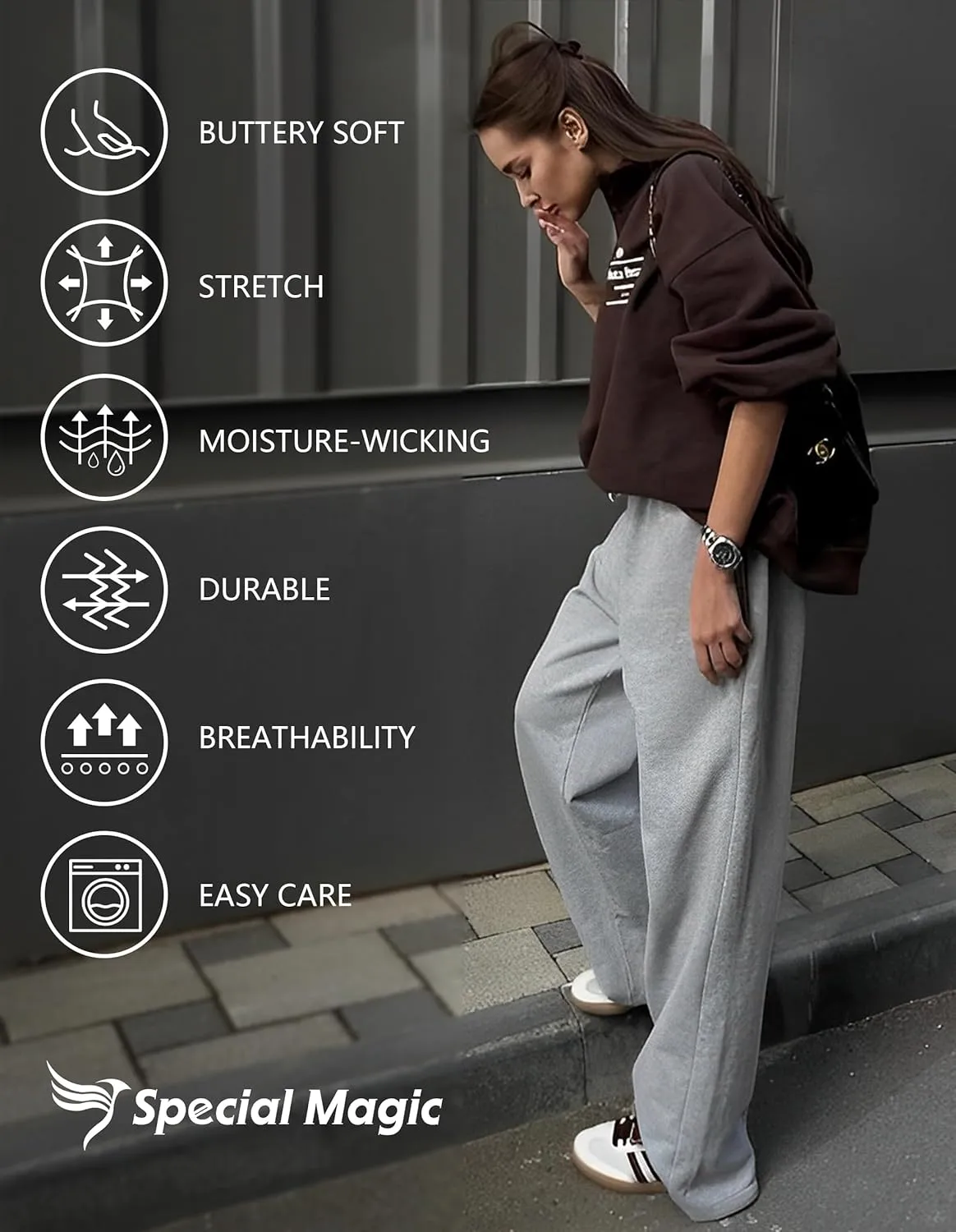 SPECIALMAGIC Womens Cargo Sweatpants Wide Leg High Waisted Baggy Sweat Pants Fall Flared Joggers with Pockets