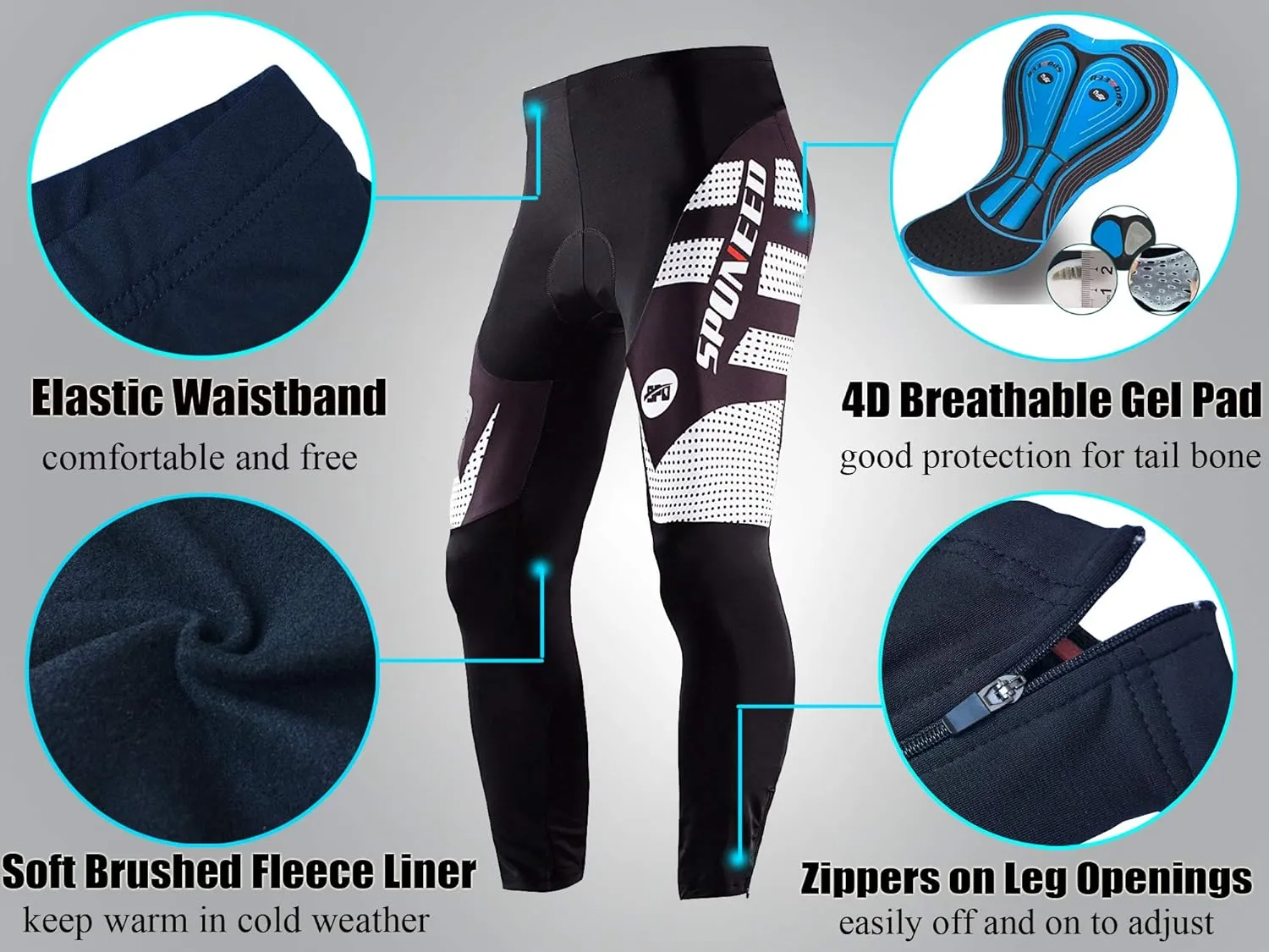 sponeed Men's Bicycle Pants 4D Padded Road Cycling Tights Leggings Outdoor Cyclist Riding Bike Wear