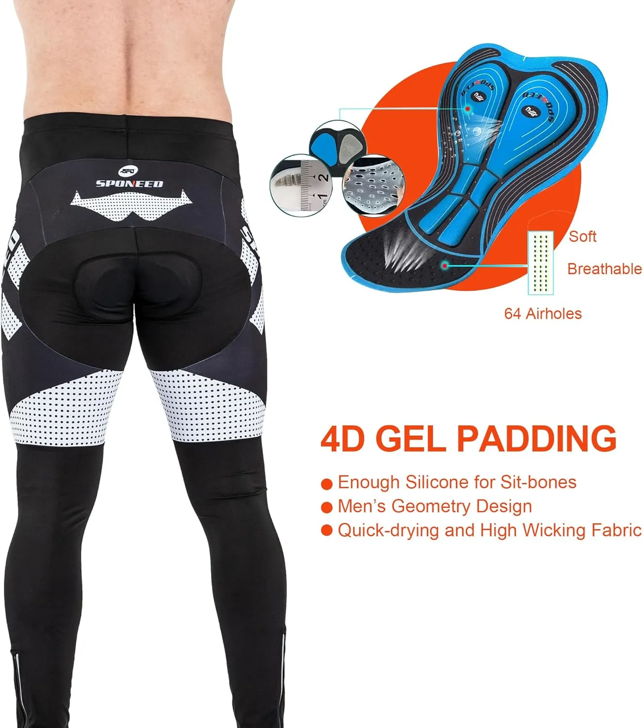 sponeed Men's Bicycle Pants 4D Padded Road Cycling Tights Leggings Outdoor Cyclist Riding Bike Wear