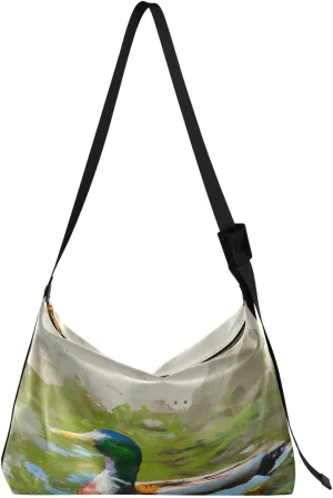 Spring Duck Hobo Crossbody Bags for Women Leather Large Shoulder Bag Cross Body Watercolor Artistic Trendy Womens Tote Bags Handbag for Travel Shopping