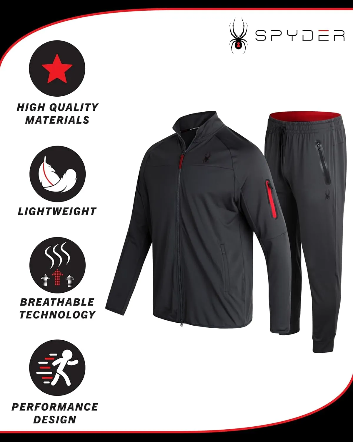 Spyder Mens Tracksuit - 2 Piece Performance Zip Sweatshirt Jacket and Jogger Sweatpants - Active Pants Set for Men, S-XL