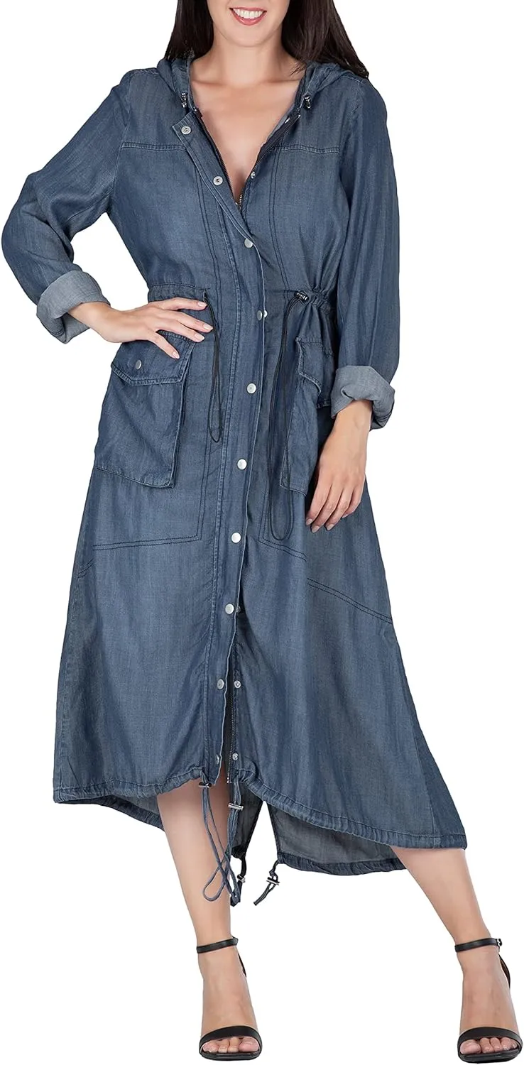 Standards & Practices Modern Women's Denim Bird Print Back Kimono Duster Jacket