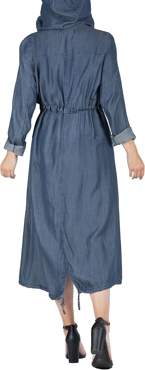 Standards & Practices Modern Women's Denim Bird Print Back Kimono Duster Jacket