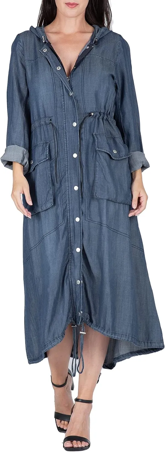Standards & Practices Modern Women's Denim Bird Print Back Kimono Duster Jacket