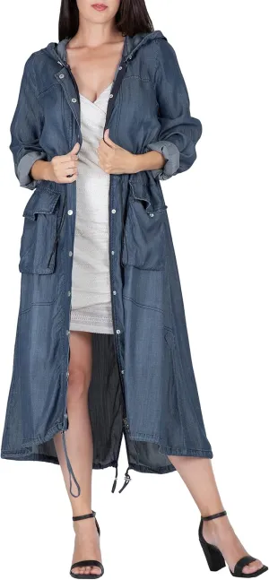 Standards & Practices Modern Women's Denim Bird Print Back Kimono Duster Jacket