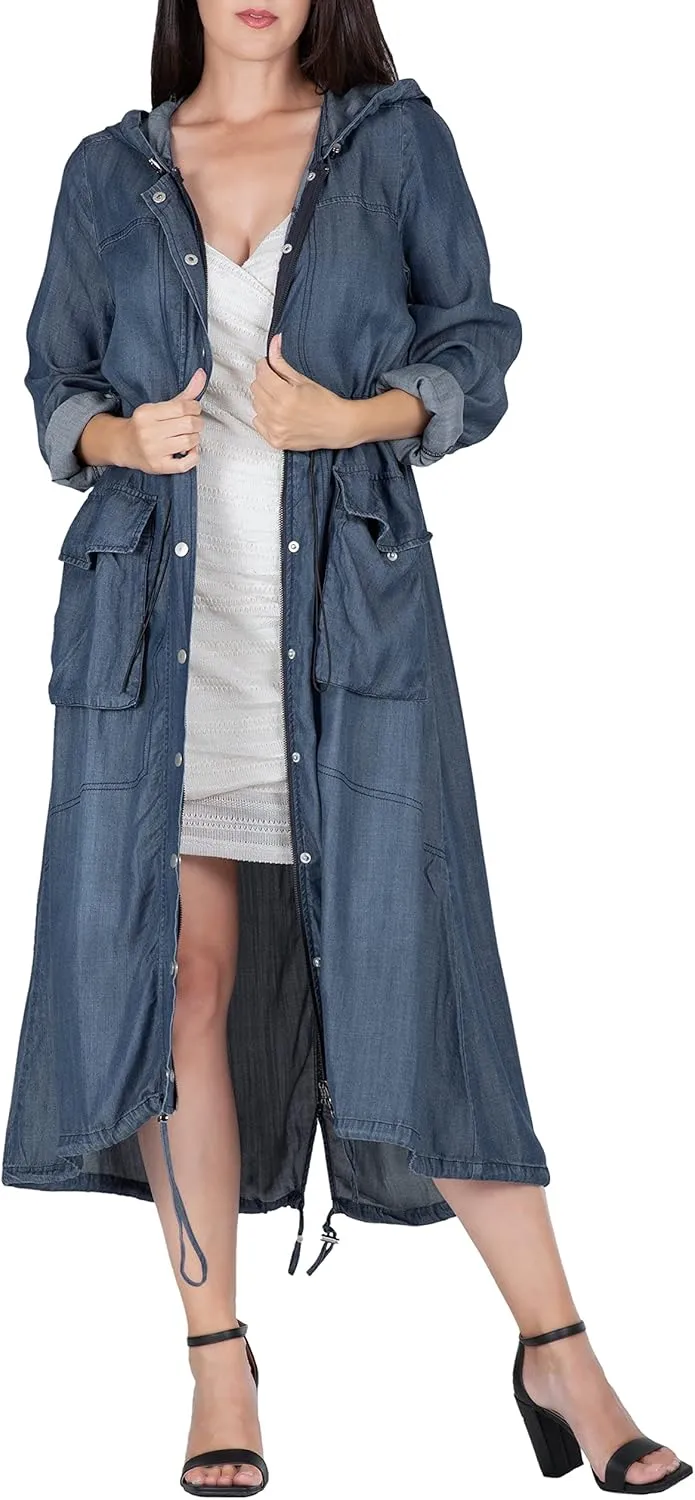 Standards & Practices Modern Women's Denim Bird Print Back Kimono Duster Jacket