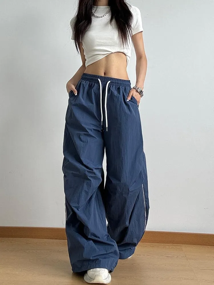 Striped Baggy Parachute Pants Y2k Track Pants Unisex Streetwear Fashion Drawstring Sweatpants