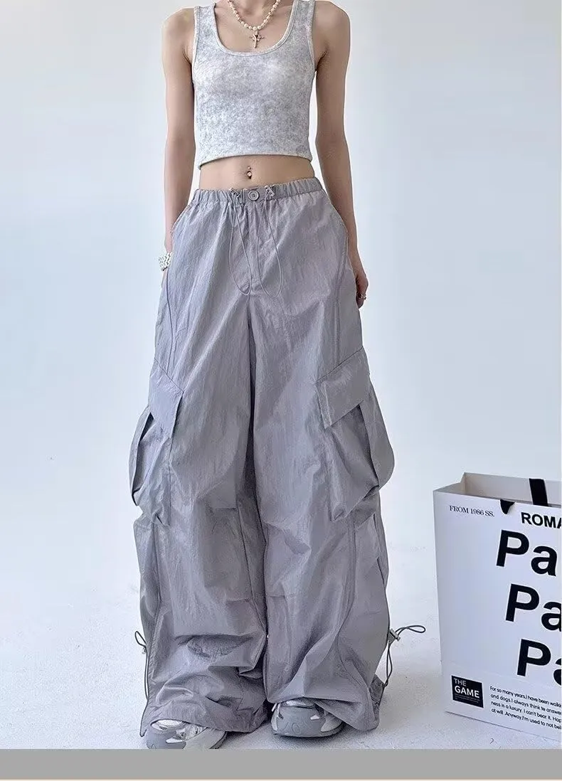 Striped Baggy Parachute Pants Y2k Track Pants Unisex Streetwear Fashion Drawstring Sweatpants