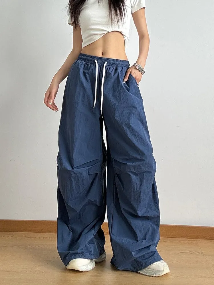 Striped Baggy Parachute Pants Y2k Track Pants Unisex Streetwear Fashion Drawstring Sweatpants