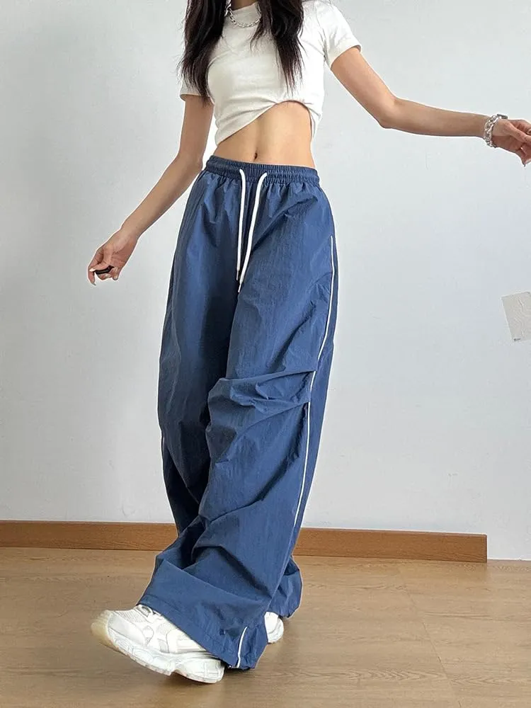 Striped Baggy Parachute Pants Y2k Track Pants Unisex Streetwear Fashion Drawstring Sweatpants