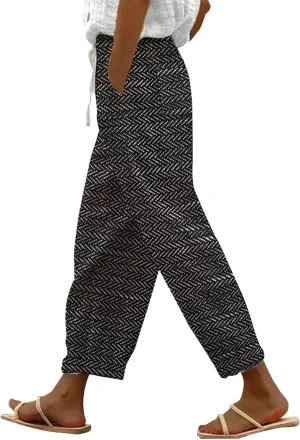 Summer Capri Pants for Women 2024 Flax Elastic Long Pants Beach Leisure Trousers Women's Summer Casual Linen Pants