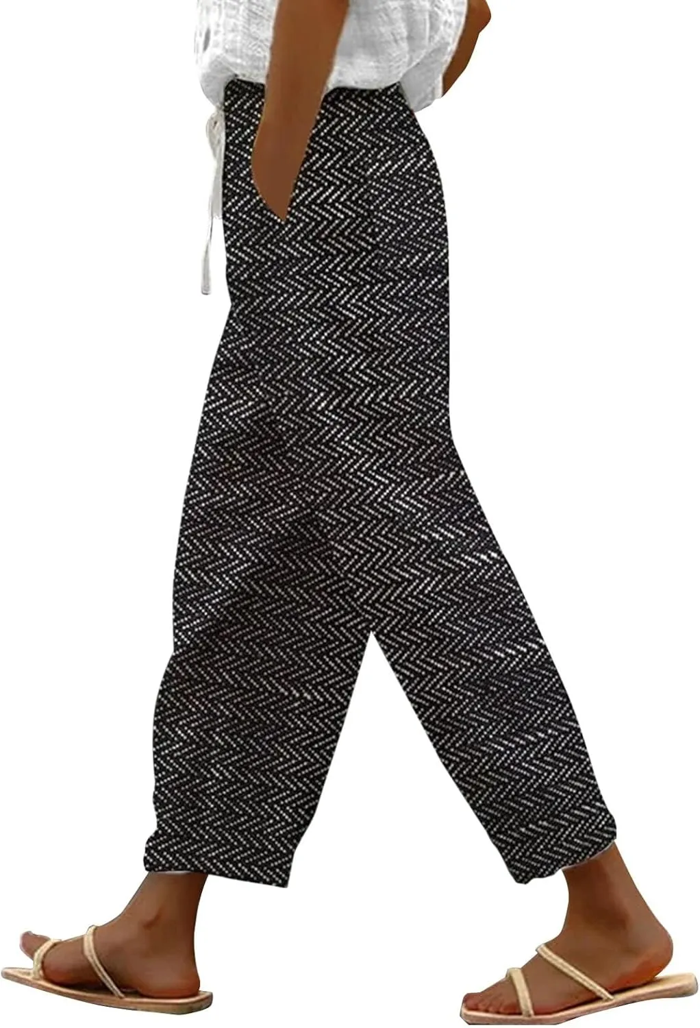Summer Capri Pants for Women 2024 Flax Elastic Long Pants Beach Leisure Trousers Women's Summer Casual Linen Pants