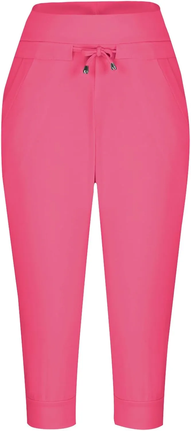 Summer Joggers for Women Casual Drawstring Low Waist Tapered Pants Stretch Slim Leg Capri Pants for Running