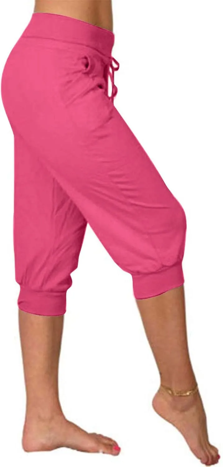 Summer Joggers for Women Casual Drawstring Low Waist Tapered Pants Stretch Slim Leg Capri Pants for Running