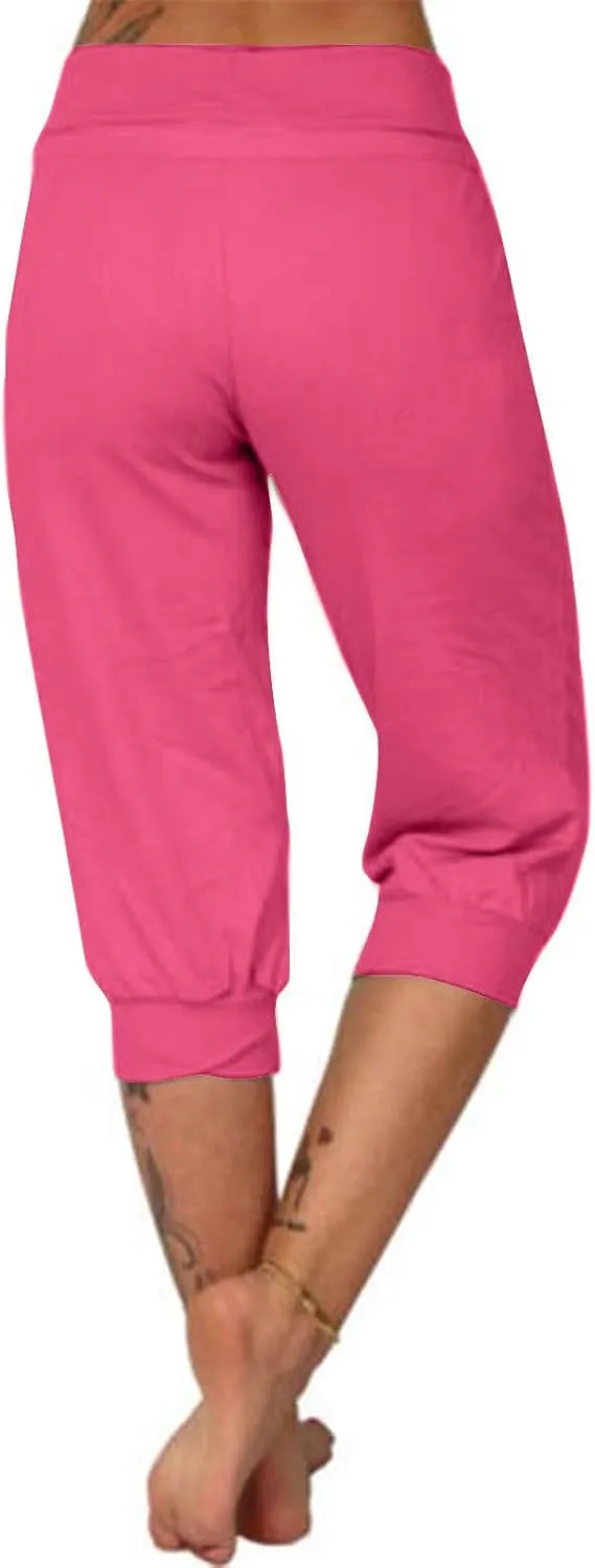 Summer Joggers for Women Casual Drawstring Low Waist Tapered Pants Stretch Slim Leg Capri Pants for Running