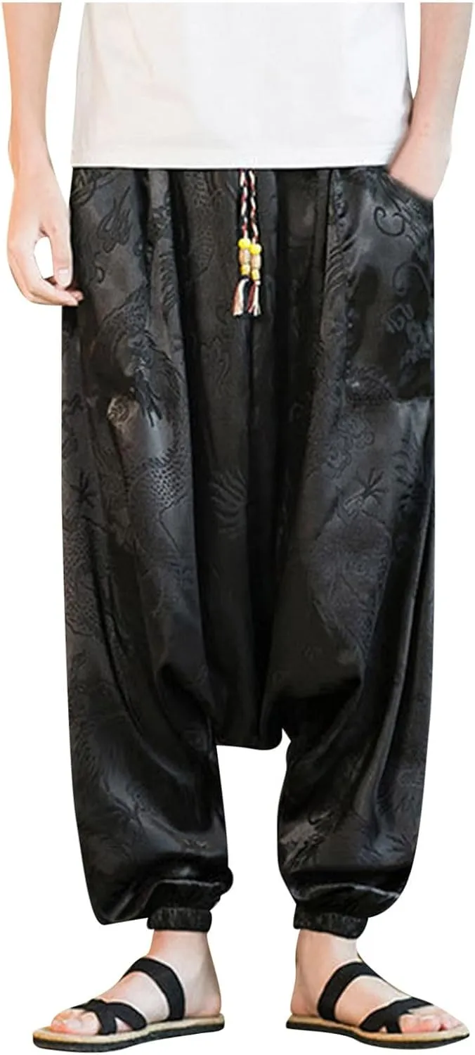 SUWBMHWE Mens Harem Pants Men's Casual Loose Renaissance Pants Toji Baggy Linen Men Wear Beach Yoga Oversized Lounge