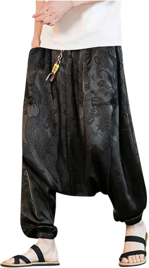 SUWBMHWE Mens Harem Pants Men's Casual Loose Renaissance Pants Toji Baggy Linen Men Wear Beach Yoga Oversized Lounge