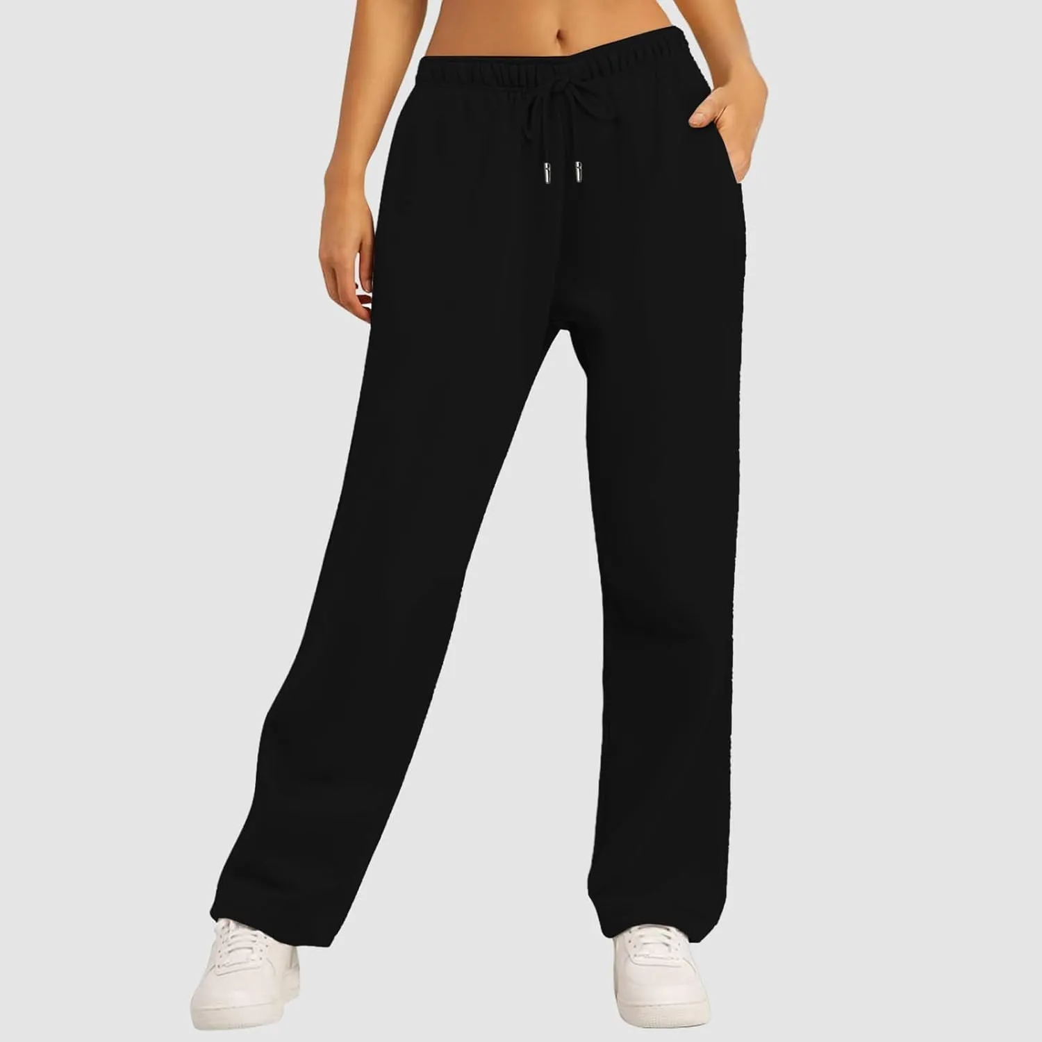 Sweatpants for Women Baggy Drawstring Elastic Waisted Straight Wide Leg Lounge Pants Open Bottom Athletic Joggers Trousers